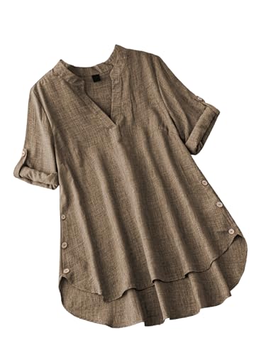 Image of TADKEE Women's Linen Blend Solid Regular Fit Tunic Top | Kurti for Women