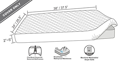 BlueSnail Quilted Waterproof Pack N Play Mattress Fitted Cover for Tollder, Portable Mini Crib Sheet, Comfortable and Breathable Playard Sheet (Snow White)