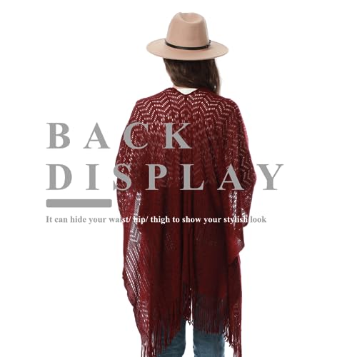 Knit Shawl Wraps Tassel Open Front Poncho Cape for Women, Ladies Fringed Knitted Cardigan for Fall Winter4