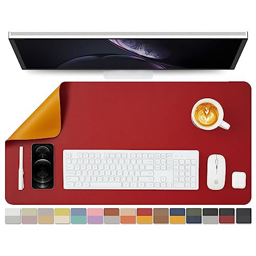 両面レザーデスクパッド、PUデスクマット、防水デスクプロテクター、オフィス/ホーム/ゲーム/デコ用デスクマウスパッド(赤+黄色、80cm*40cm)の商品画像（Amazon）