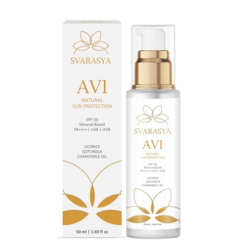 Image of SVARASYA AVI Mineral Sunscreen SPF 50 Pa+++ | 50ml Sunscreen with Zinc Oxide & Titanium Dioxide | UVA, UVB Sun Protection | Lightweight Sun Cream for Men & Women | For Dry & Oily Skin | All Skin types