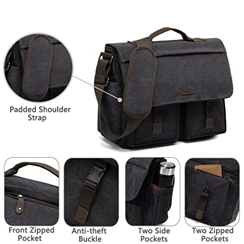 Men Women Messenger Bag Vintage Water Resistant Waxed Canvas 17'' Laptop Briefcase Padded Shoulder Bag 5