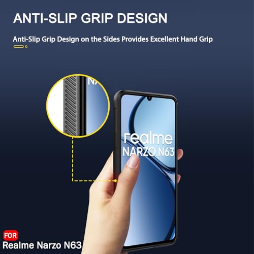 Image of TheGiftKart Liquid Silicon Back Cover Case for Realme C63 / Narzo N63 | Shockproof Military Grade Protection | Micro-Fibre Cloth On Inner Side | Built-in Anti-Slip Grip Back Cover Case (TPU, Black)