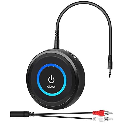 Giveet Bluetooth Transmitter Receiver for TV to Headphones, V5.0 Bluetooth Audio Adapter, 2-in-1 Bluetooth AUX Adapter for PC/Car/MP3/Airplane/Speaker, aptX Low Latency, Pairs 2 Devices Simultaneously Cover