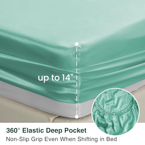 Love's cabin Twin Satin Sheets Sets - 3 Piece Aqua Silky ed Sheets with Deep Pockets, Luxury Silk Feel Satin Twin Size Sheet Set Bedding Set (1 Flat Sheet,1 Fitted Sheet,1 Pillow case)