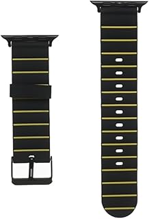 سوار معصم بديل قابل للتعديل بتصميم عصري مع مشبك معدني متوافق مع معظم الساعات الذكية مقاس 42/44/45 ملم، مصنوع من السيليكون، لون أسود/أصفر