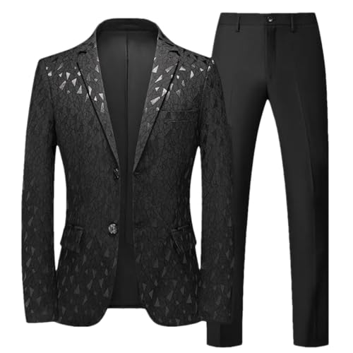 Klassisches Anzug-Set für Herren, 2-teilig, Blazer + Hose, Businessmode, formelles Kleid, Hochzeitsanzug-Set, 2 Stück, Schwarz 1, XXXXL