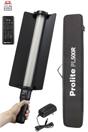 Image of Prolite Light Stick PL500RR (with 2.4 Ghz Remote) | Dual-Side Lighting (CCT, HSI+FX) & 2500K-8500K RGB LED Saber with Built-in Battery, 2-Way Barndoor & Carry Case | 15 Light Effects | 6000lux