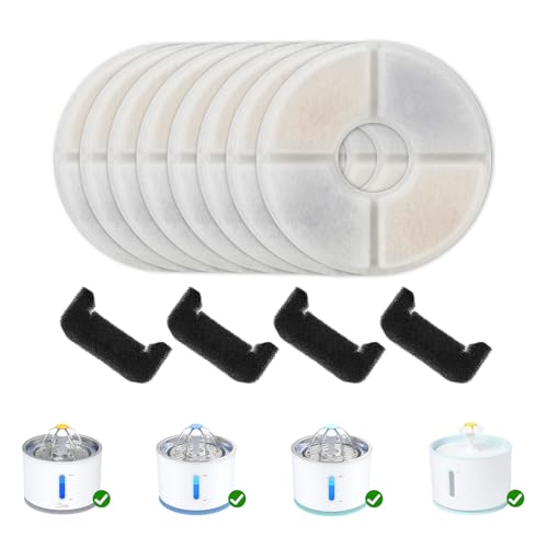 Wonder Creature Cat Fountain Filter Replacement for Round Stainless Steel Top Cat Fountain 8 Carbon Filters 4 Foam Filters Pack