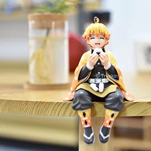Image of Trunkin Demon Slayer Zenitsu Agatsuma Perching Sitting Eating Action Figure | Kimetsu No Yaiba Pm Anime Figure Weeb Manga Collectible | Anime Figurine,8 X 3 cm, Multicolor