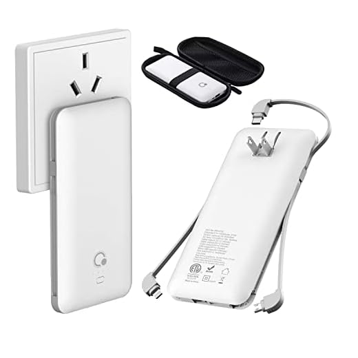 10000mAh Q Portable Charger, Ultra Slim USB C Power Bank, 4 Output Dual Input External Battery Pack with Built-in AC Wall Plug,Built in Micro and USB C Three Cables Compatible with All mobilephone