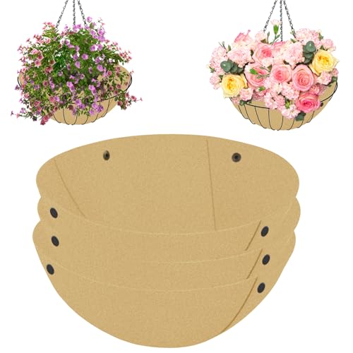 3PCS 12 Inch Round Hanging Basket Liners Fabric Hanging Plant Liners Non-Woven Planter Liners Beige Felt Liners Replacement Inserts for Hanging Baskets Outdoor Plants - Avoid Bird Nesting