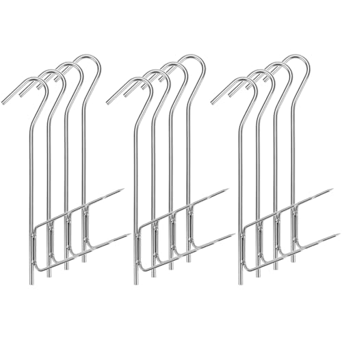 QWORK 12 Stück Räucherhaken 304 Edelstahl Räucherhaken Doppelhaken 21CM für Fisch Fleisch Wurst