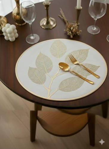 Image of Dakshya Industires Dining Table Mats Set of 7 PVC Waterproof | 6 Round Placemats and 1 Decorative Runner