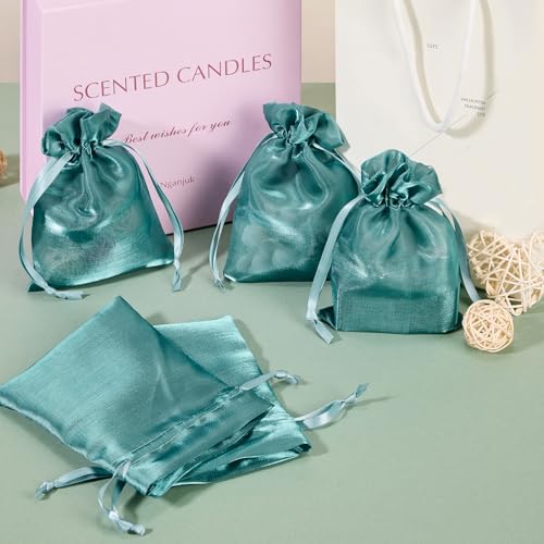 Image of QIANF 20 Pcs Dark Green Small Organza Bags 3X4 inch for Wedding Favors with Drawstring, Mini Mesh Gift Bags Jewelry Pouch for Candy Bridal Shower Party Favor Baby Shower Christmas