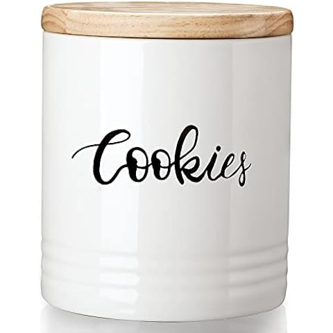 LEETOYI Cookie Jar with Lid, Ceramic Candy Jar for Kitchen 4.5-Inch White Cover