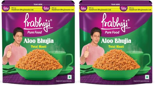 Image of Prabhuji Pure Food Aloo Bhujia Namkeen 900g | Crispy Potato Sev with Authentic Indian Spices | Light, Crunchy & Flavourful Snack | Perfect for Tea-Time, Travel, Parties & Everyday Munching (Pack of 2)