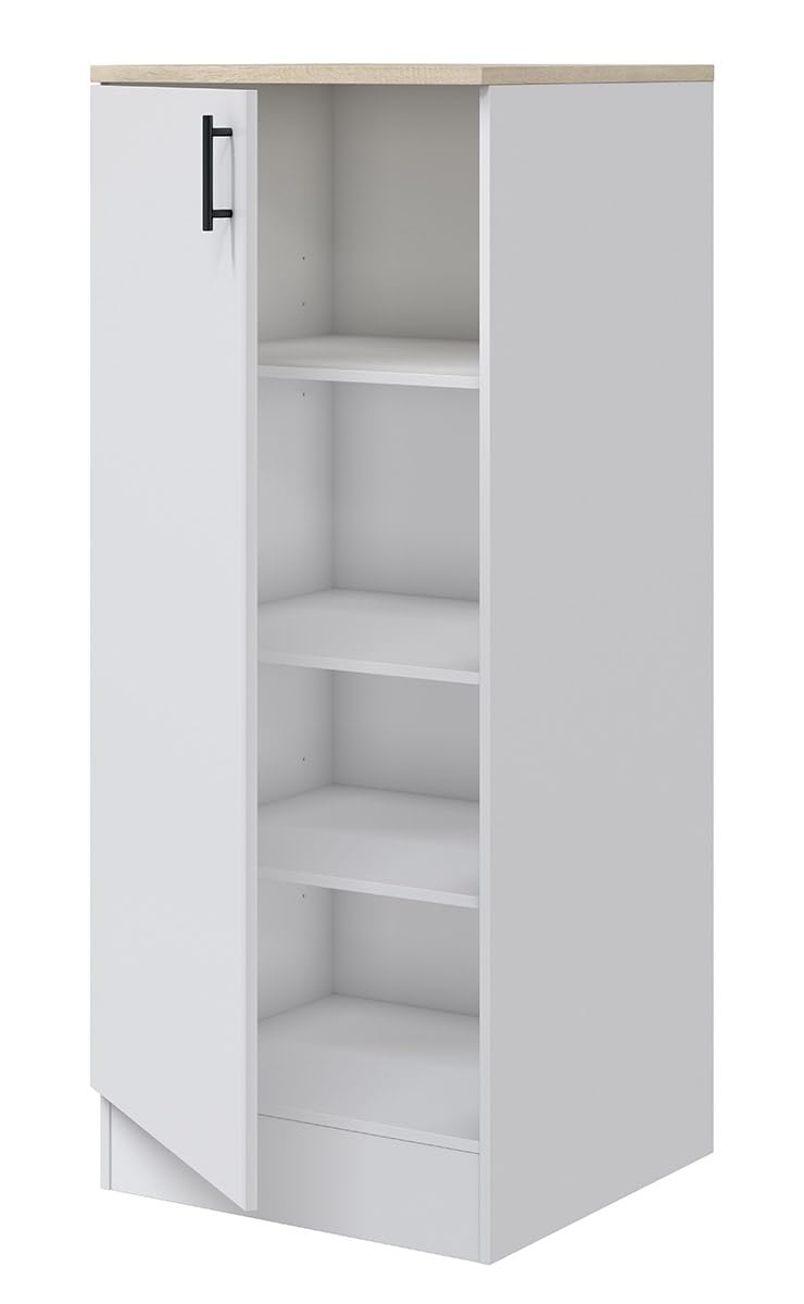 PEGANE - Colonne Armoire de Cuisine avec 1 Porte Coloris Blanc Brillant/Chêne Canadien - Hauteur 148 x Longueur 60 x Profondeur 60 cm