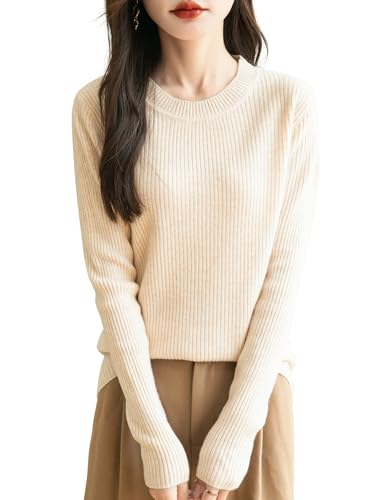 Women's 100% Merino Wool Sweater 2025 Fall Winter Crew Neck Long Sleeve Warm Soft Ribbed Knit Pullover Sweater