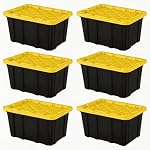 6-Pack 27 Gallon Storage Totes with Lids, Stackable Black & Yellow Bins