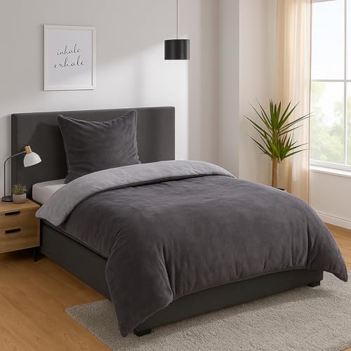 heimtexland Juego de ropa de cama reversible de franela de peluche, funda nórdica de invierno, suave y cálida, almohada de 80 x 80 cm, edredón de 155 x 220 cm, tacto de cachemira, idea de regalo de