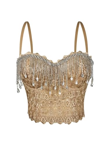 Débardeur brillant strass pour soirées soutien-gorge franges sexy
