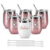 DHQH Bridesmaid Proposal Gifts 6 Pack Bride Tribe Stainless Steel Wine Tumblers 12 oz Insulated Bridesmaid Tumbler Wedding Engagement Gifts Bachelorette Bridal Party Cups