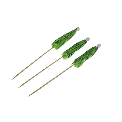 Wowagoga 20Pcs Handmade Cocktail, Fruit, Ice Cream Parasol Sticks Green Tropical Coconut Palm Tree Paper Umbrellas Picks Cupcake Toppers Bamboo Toothpicks, 5.9 Inches - Thumbnail 5