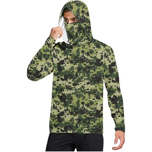 Fishing Shirts for Men Hooded Long Sleeve Sun Shirts with Mask Sun Protection UPF 50+ Rush Guard Hoodies for Outdoor