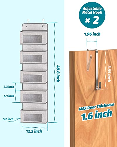 Over The Door Organizer With 5 Pockets, Over Door Pantry Organization, Hanging Organizers And Storage For Closet, Clothes, Diapers, Kids Toy, Bathroom, Bedroom, Dorm Room, Nursery With 2 Metal Hooks #TOP1