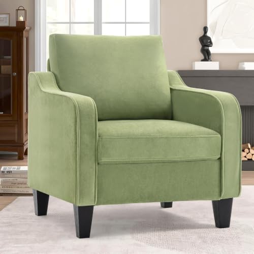 Image of Mid-Century Modern Accent Chair, Living Room Chair, Comfy Reading Armchair, Upholstered Small Sofa Chair for Bedroom, Office, Green