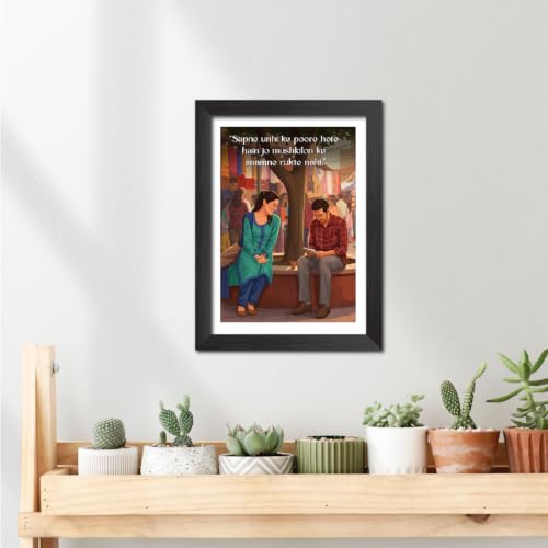 Image of TenorArts 12th Fail Quotes Poster Bollywood Movie Vector Art Vector Art Posters Photo Framed Painting With Black Wooden Textures (12inches x 9inches)