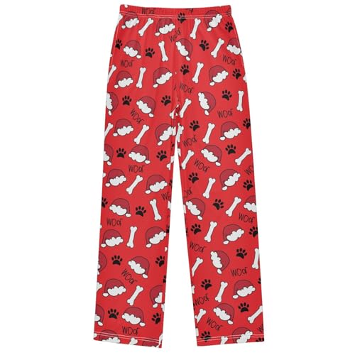 Boy's Lounge Pants Santa Hats Paw Bone Kids Jogger Pants Elastic Waist Long Bottoms with Pockets 6-14 Years