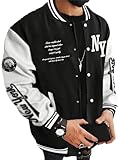 SOLY HUX Men's Varsity Jacket Color Block Letter Graphic Long Sleeve Baseball Jacket Bomber Coat Black Letter S