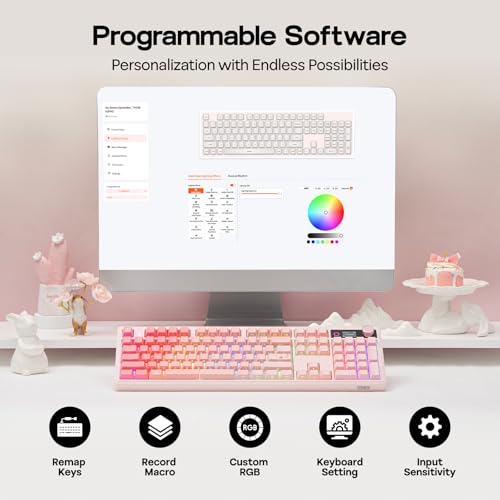 Image of EPOMAKER TH108 V2 PRO Full-Size Mechanical Keyboard with Screen & Knob, 10000mAh, BT /2.4GHz, Mac Modifier PBT Keycap, Hot-Swap, RGB, Gasket, Wireless Gaming Keyboard (Pink, Creamy Jade)