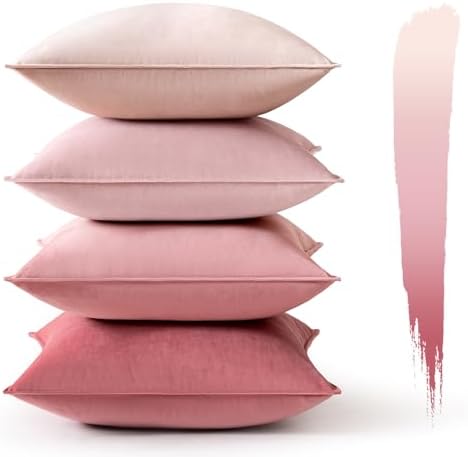 MIULEE 4er Set Samt Kissenbezug 40x40 cm Rosa Serie Dekorative Ki...