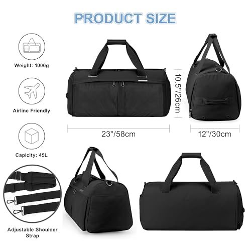 Travel Duffle Bag, Weekender Bags for Women with Shoe Compartment, Carry on Overnight Bag Gym Duffel Bag (black)3