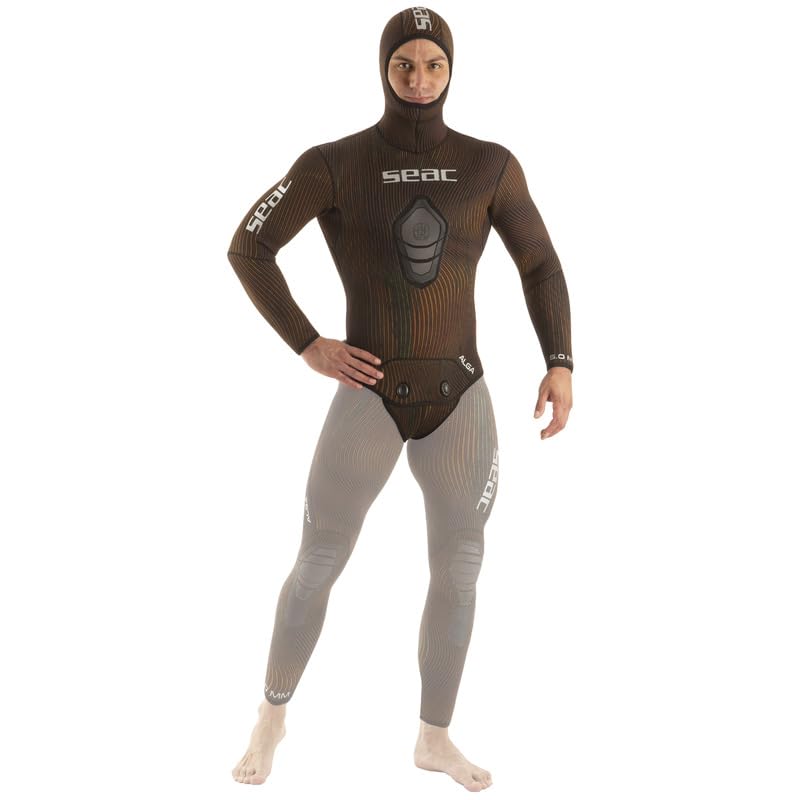 SEAC Alga, Giacca con Cappuccio da 3 mm e 5 mm per la Pesca Subacquea | Muta Umida in Due Pezzi in Neoprene Mimetico Spaccato Stretch