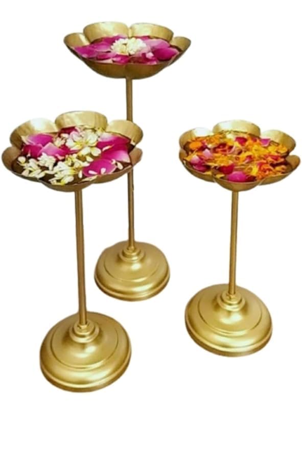 Image of Decorative Urli Bowl Tealight Holder Stand Set of 3 | Floating Diya Stand Home Decor Showpiece for Decoration | Diwali and Pooja