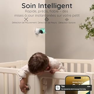 BOIFUN 2K 5" Babyphone Camera Bebe Surveillance WiFi, Vision Nocturne, Veilleuses, Détection de Son/Mouvement/Suivi Automatique, 360° Baby Phone Vidéo Connecté Smartphone Application