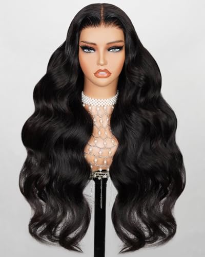 MEGALOOK 210% Density Glueless Wigs Human Hair HD Pre Cut 5x6 Lace Front Wigs Ready to Go Glueless Wig Body Wave Human Hair Wig Real Pre Plucked Bleached Tiny Knots 30 Inch