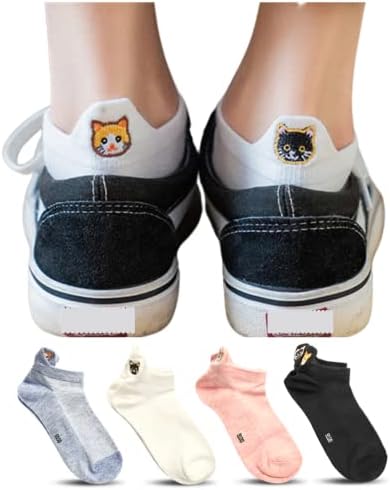 Cat Socks - 4-pack Low Cut Cute Socks - Novelty and Funny Socks for Women - Cotton Ankle No Show Socks - Soft and Comfortable Socks For All Seasons – One Size Fits All - Great Gift Idea