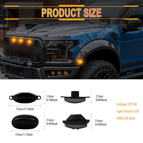 StylinPro 7PCS LED Front Grille Light & LED Fender Side Marker Combo Kit Compatible with F150 / F150 Raptor 2009-2014 Front Amber/Rear Red Turn Signal Marker Lamp Replacement Kit Smoked Lens by StylinPro - Image 6
