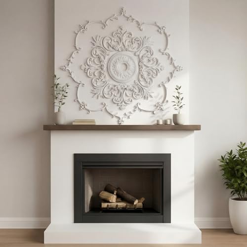 Image of Nuanchu 43.3'' Large PU Ceiling Medallion Combination Decorative 2.36'' ID French Style Chandelier Base Ceiling Medallion for Light Fixtures Victorian Rosette Light Covers for Chandeliers(Lovely)