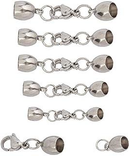 UNICRAFTALE 5 Sizes 10 Sets 3-7mm Stainless Steel Cord Ends End Caps with Lobster Claw Clasps Hypoallergenic Cord Ends Metal Clasps Findings for DIY Jewelry Making, Stainless Steel Color