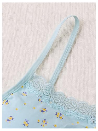 OYOANGLE Girl's 4 Pack Floral Print Lace Trim Bralette Spaghetti Strap Padded Cami Training Bras3