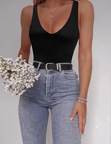 saungkuai womens bodysuit sexy plunge deep v neck backless sleeveless tank thong body suits outfits for going out