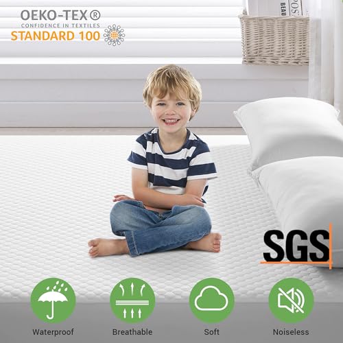 Twin XL Mattress Protector 100% Waterproof,Cooling Breathable Mattress Cover for Single College Dorm Fitted 8-21" Mattress Vinyl-Free (Beehive,Twin XL)