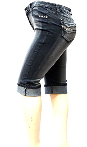 L'SQUARE Women's Plus Size Stretch Mid Rise Black Faded Wash Denim Jeans Capri4