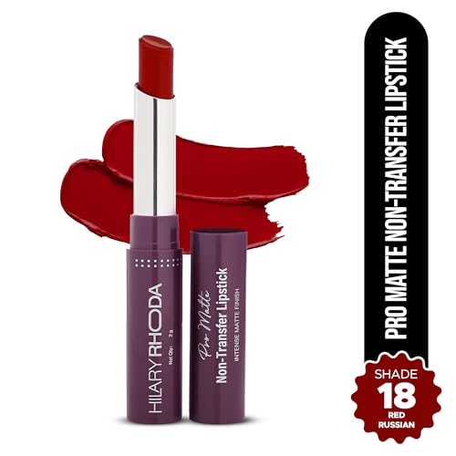 Image of Hilary Rhoda Pro Matte Non-Transfer Lipstick | Waterproof & Smudge-Proof | 12-Hour Long Stay | 24 Shades Available | Highly Pigmented Matte Finish Lipstick | 2g - (Red Russian | Shade18)